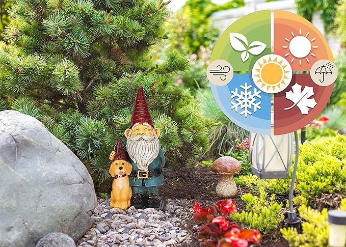 NAT & JULES Gnome 12 inch Resin Stone Garden Statue (Gnome and Dog Colorful)