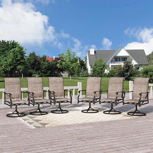 HERA'S HOUSE Patio Outdoor Swivel High-Back Rocking Chairs of 6, Outdoor Dining Chairs with All Weather Textilene Fabric,Wide Metal Armrests for Lawn, Porch or Garden
