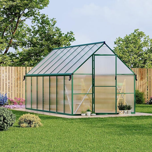 8X14 ft Polycarbonate Greenhouse with Aluminum Frame, Polycarbonate Greenhouse for Outdoors, Greenhouses with Ventilation and Rain Gutter, Aluminum Large Walk-in Greenhouses for Outside