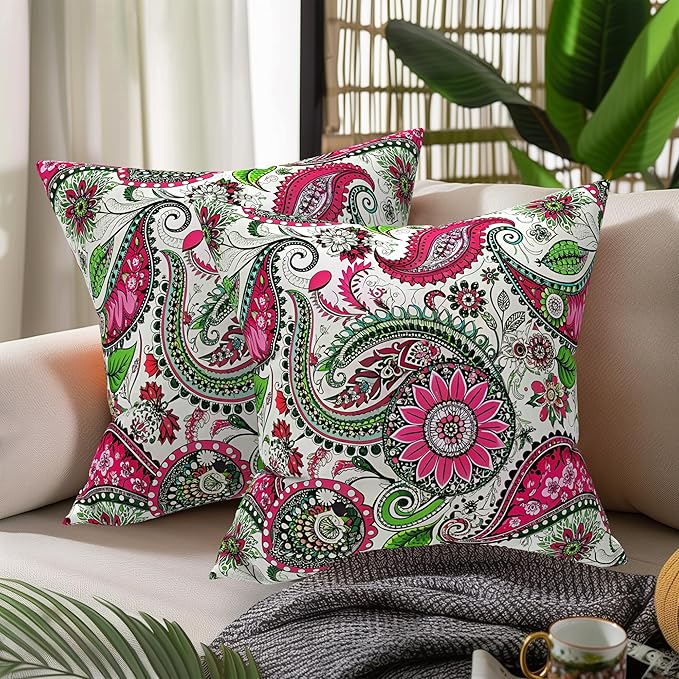 WOLKI Waterproof Outdoor Pillows 22x22 Feather and Down Filled Throw Pillow for Patio Furniture, Outside Decorative Pillow Set of 2 Flower