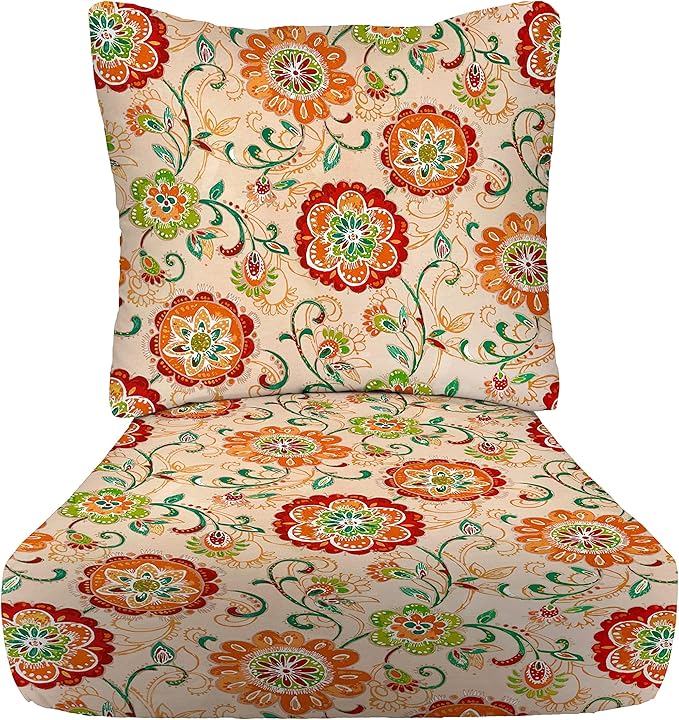 RSH DECOR Deep Seating Cushion with Pillow Back | 24” x 23” Seat | Water and Fade-Resistant Spun Fabric | Outdoor Chair Cushion Set for Patio Furniture | Fanfare Sonoma