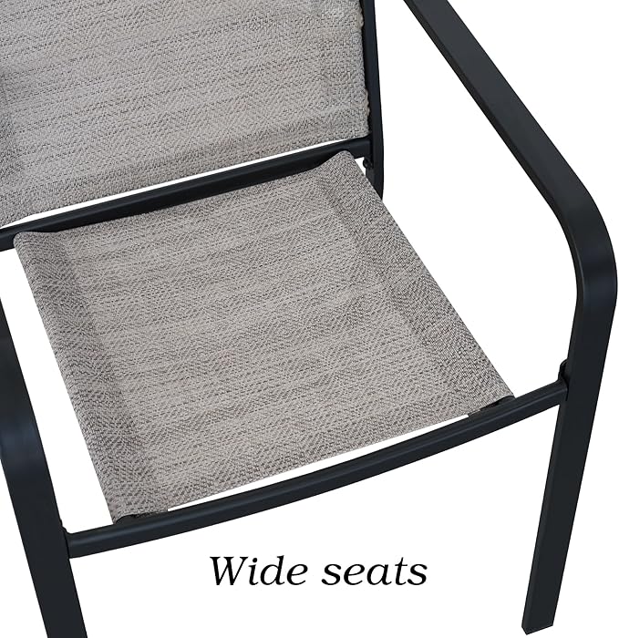 5-Piece Outdoor Patio Dining Set, 40-Inch Round Glass Table with 4 Stackable Chairs, Beige Grey