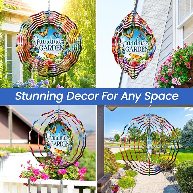 FLAGWIX Christmas Garden Gifts for Grandma - Nana's Garden 3D Stainless Steel Metal Wind Spinners 12 in - Gardening Grandma Christmas Birthday Gifts for Women Nana Gigi, Grandmother Gift Ideas