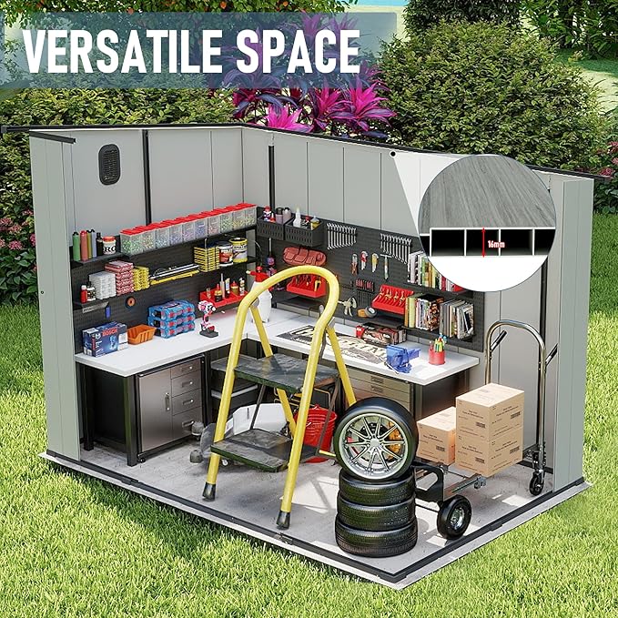 Domi 6.2x7.8 FT Outdoor Resin Storage Shed, All-Weather Double-Wall Storage Building with Sloping Roof for Backyard, Garden, Lawn Tools, Mower, Bike & Pool Equipment, Lockable Doors, Ventilated Roof