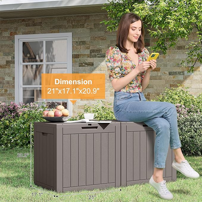 Outdoor Storage Box, Resin Deck Boxes Outdoor Waterproof For Patio Furniture, Garden Tools, Pool Supplies, Durable And UV Resistant, Lockable (32 Gallon, Grey)