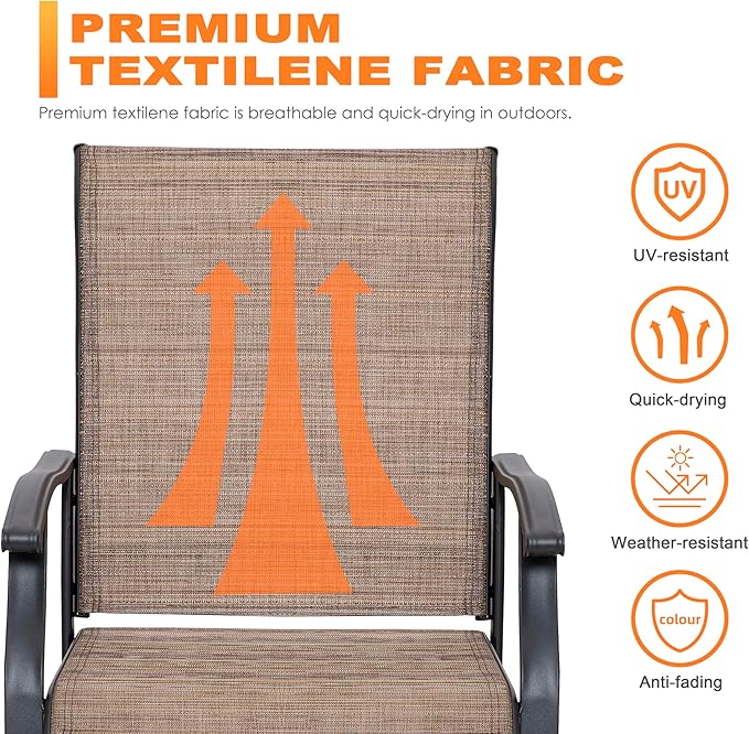 NUU GARDEN Patio Dining Chairs Set of 2, Indoor/Outdoor Textilene Dining Chairs with High Back, Patio Furniture Chairs with Armrest, Iron Frame and Textilene Chairs,Black&Brown