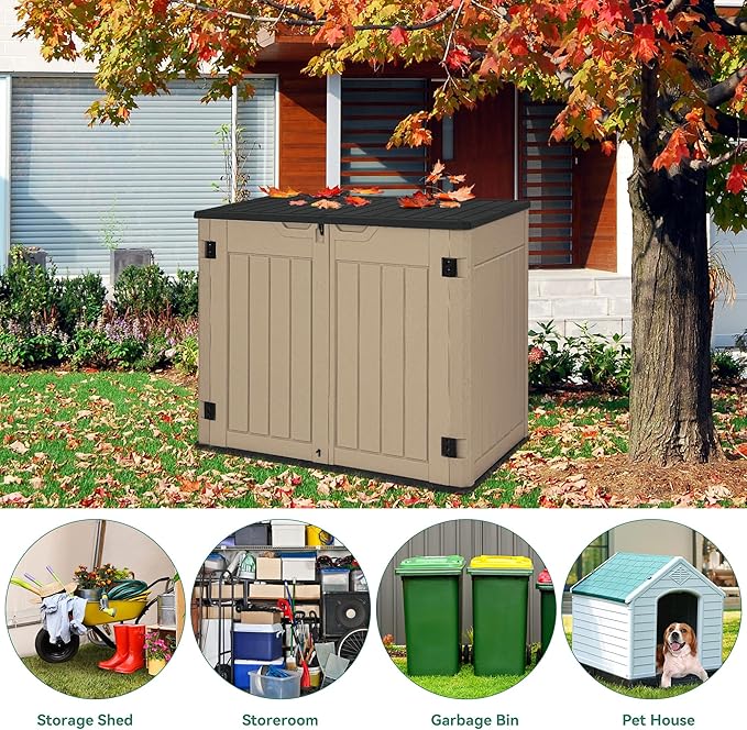 YITAHOME Extra Large Outdoor Horizontal Storage Shed, 4.5x4ft Resin Tool Sheds w/o Shelf, Easy to Assemble Waterproof Storage for Trash Cans, Garden Tools, Lawn Mower, Lockable, Brown