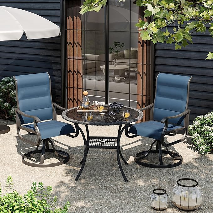 UDPATIO Patio Swivel Dining Chairs Set of 2, Outdoor Dining Chairs High Back with Padded All Weather Breathable Textilene, Metal Rocking Frame for Lawn Garden Backyard, Navy