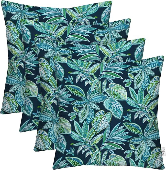 RSH DECOR: Square Throw Pillows Set of 4 | 24” x 24” | All-Weather Spun Fabric | Water and Fade-Resistant | Outdoor Accent Pillows for Patio Furniture | Crestwood Marine