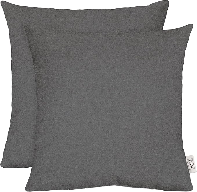 RSH DECOR: Sunbrella Square Throw Pillows Set of 2 | 24" x 24" | Water and Fade-Resistant Performance Fabric | Outdoor Pillow Covers with Down-Alternative Inserts | Made in USA (Cast Charcoal Grey)