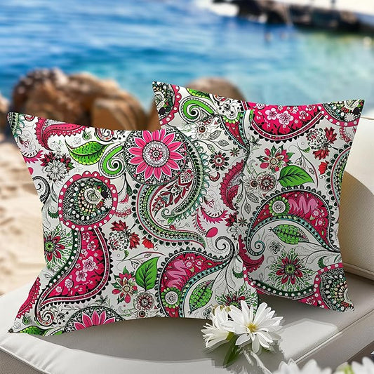 WOLKI Waterproof Outdoor Pillows 22x22 Feather and Down Filled Throw Pillow for Patio Furniture, Outside Decorative Pillow Set of 2 Flower