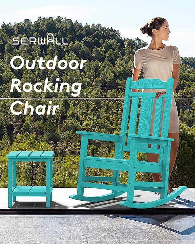 SERWALL Oversized Rocking Chair Outdoor, HDPE Outdoor Rocking Chair, Aruba