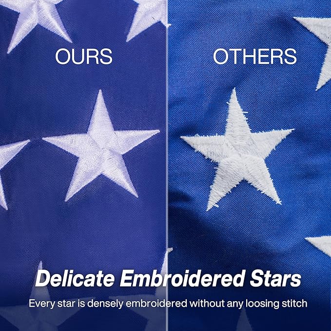 American Flag 8x12 ft Outdoor Long Lasting US Flag, Heavy Duty Polyester, Embroidered Stars, Sewn Stripes, Brass Grommets, UV Protection Perfect for Outdoors! USA Flag