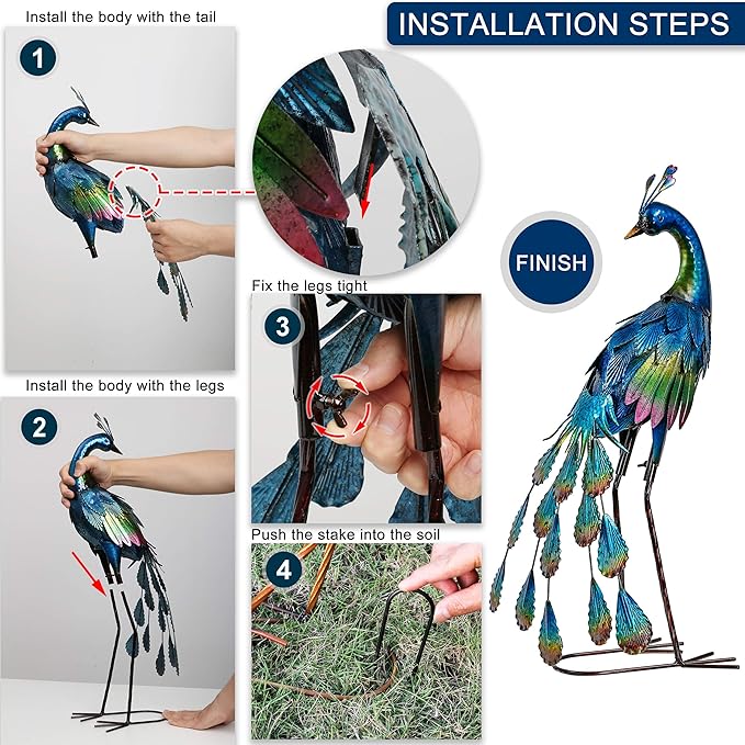 TERESA'S COLLECTIONS Garden Decor, Peacock Garden Decor, Elegant Peacock with Colorful Painting,18", Waterproof Metal Garden Statues, Peacock Gifts, Birthday Gifts for Women Mom