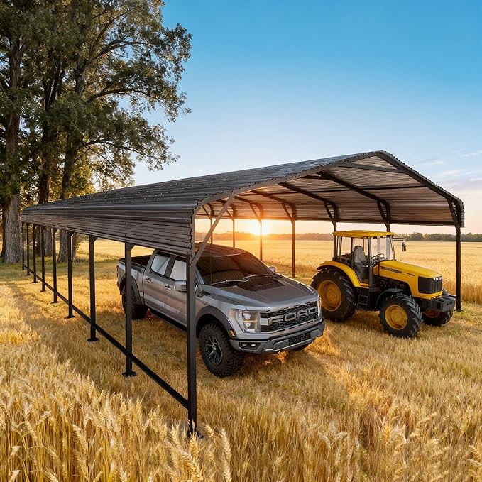 20x40 Heavy-Duty Metal Carport, Galvanized Steel Shelter for Pickup Trucks, Boats, Cars & Tractors, All Weather Protection Outdoor Vehicle Cover