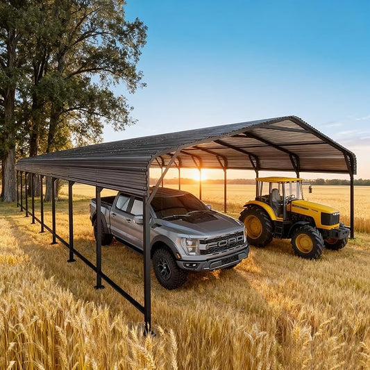 20x40 Heavy-Duty Metal Carport, Galvanized Steel Shelter for Pickup Trucks, Boats, Cars & Tractors, All Weather Protection Outdoor Vehicle Cover