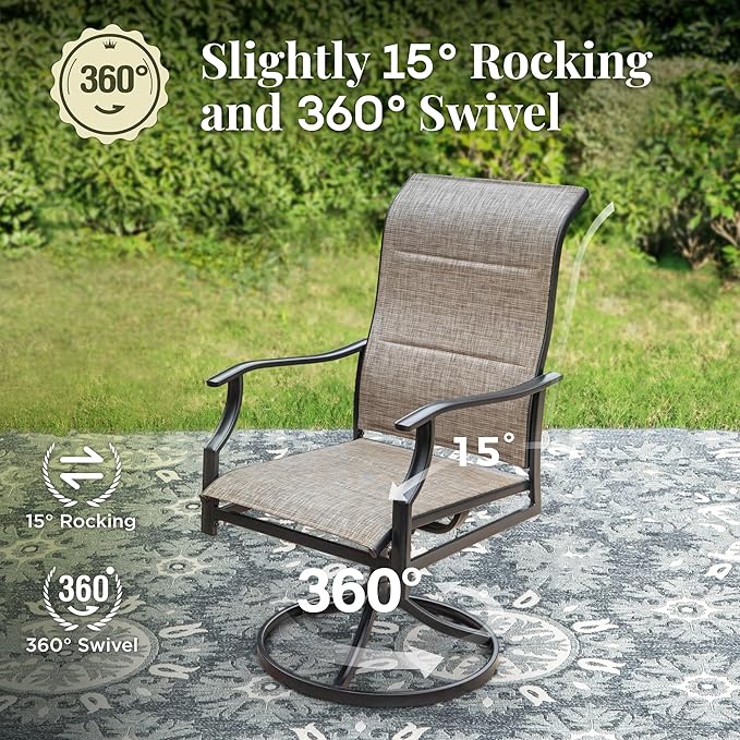 5 Pieces Patio Dining Set, Outdoor Table and Chairs, 4 x Textilene Swivel Dining Chairs and 42" Round Black Table, with 1.57" Umbrella Hole, for Cozy Garden Settings, Grey-Brown