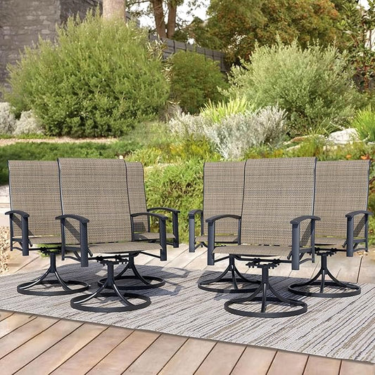 Patio Swivel Chairs Set of 6, Outdoor Swivel Chairs with Armrest, High Back Patio Chair with Metal Frame, All-Weather Outdoor Dining Chair for Deck, Porch and Lawn, Mocha