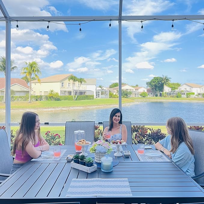 Patio Table and Chairs Set of 8, All-Weather Breathable Textilene Patio Chair with Gourd-Shaped Armrests, 60x60 Square Table with Umbrella Hole, 9 Pcs Metal Frame Patio Dining Set