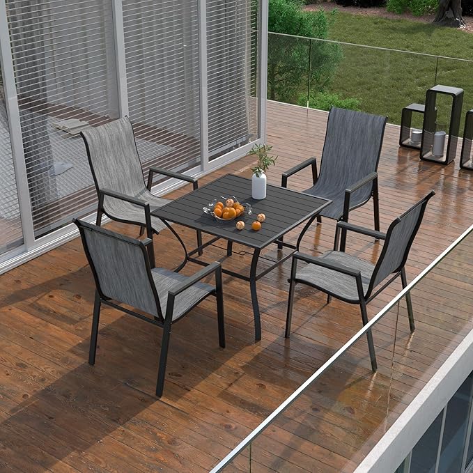 UDPATIO Patio Chairs Set of 4, Stackable Outdoor Dining Chairs with All Weather Breathable Textilene, High Back Metal Frame for Lawn Garden Backyard Deck, Brown