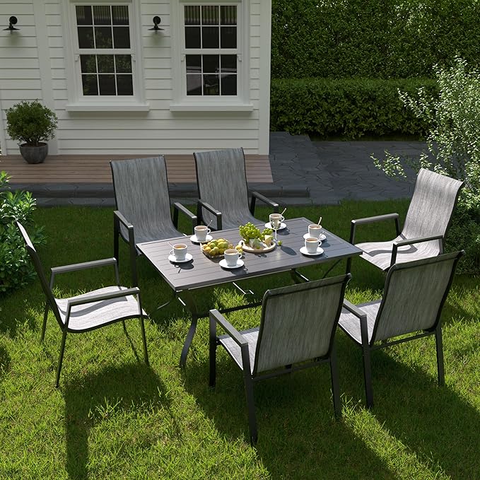 UDPATIO Patio Chairs Set of 6, Outdoor Stackable Dining Chairs with All Weather Breathable Textilene, High Back Metal Frame for Lawn Garden Backyard Deck, Grey White