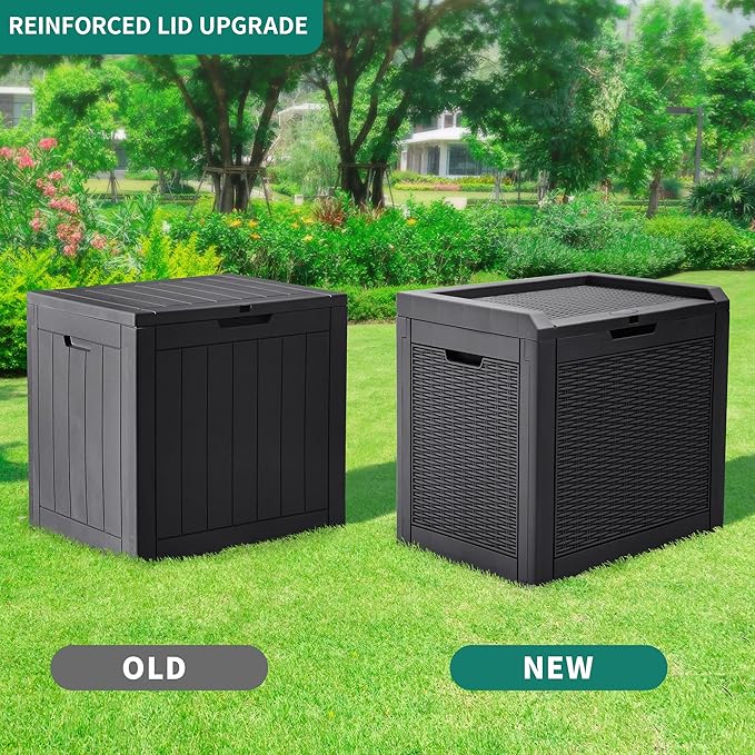 YITAHOME 32 Gallon Rattan Deck Box, Indoor Outdoor Storage Box for Patio Furniture, Pool Accessories, Cushions, Garden Tools, Sports Equipment, Waterproof Resin with Lockable Lid & Side Handles, Black