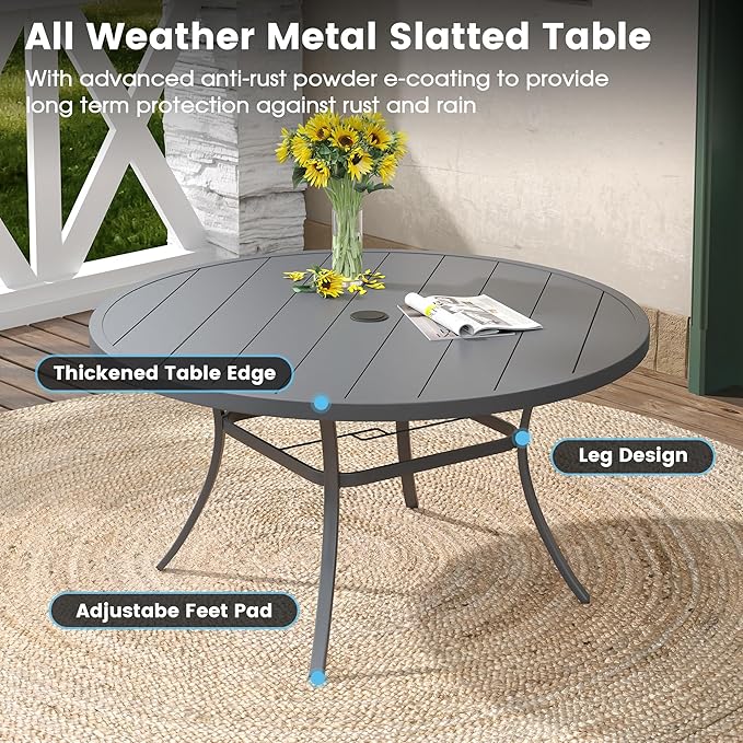 DIFY 7 Pieces Outdoor Patio Dining Set, 6 Grey Textilene Swivel Dining Chairs and 53" Grey Round Metal Dining Table, Outdoor Table and Chairs