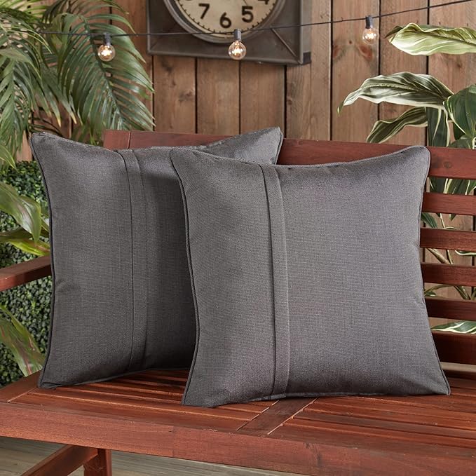 Greendale Home Fashions Sunbrella 20" Square Outdoor Throw Pillow with Removable Cover (Set of 2), Canvas Coal 2 Count