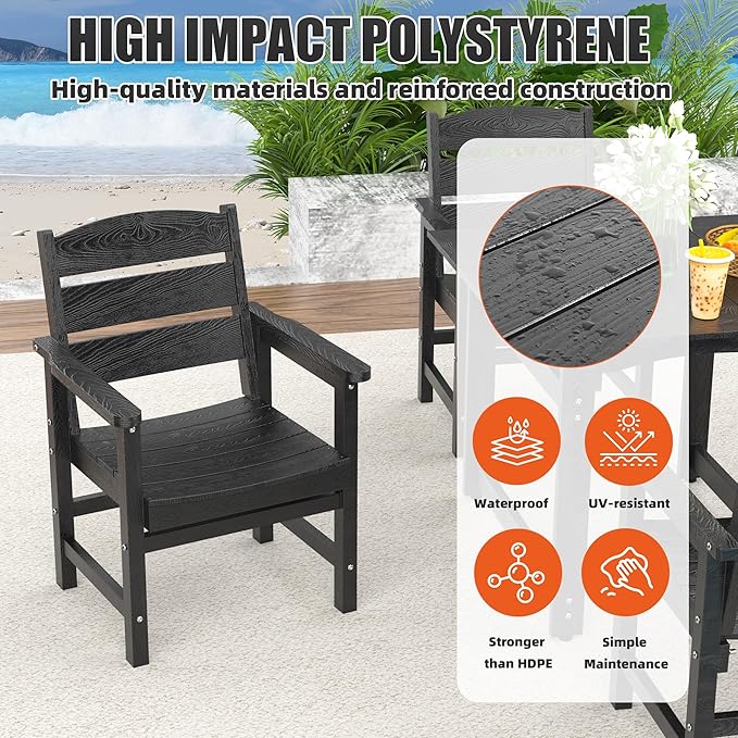 3-Piece HIPS Patio Dining Set, Outdoor Dining Table and Chairs Set with Umbrella Hole, Weatherproof Dining Table Set for 2 Person, Patio Furniture Set for Outside Deck, Black