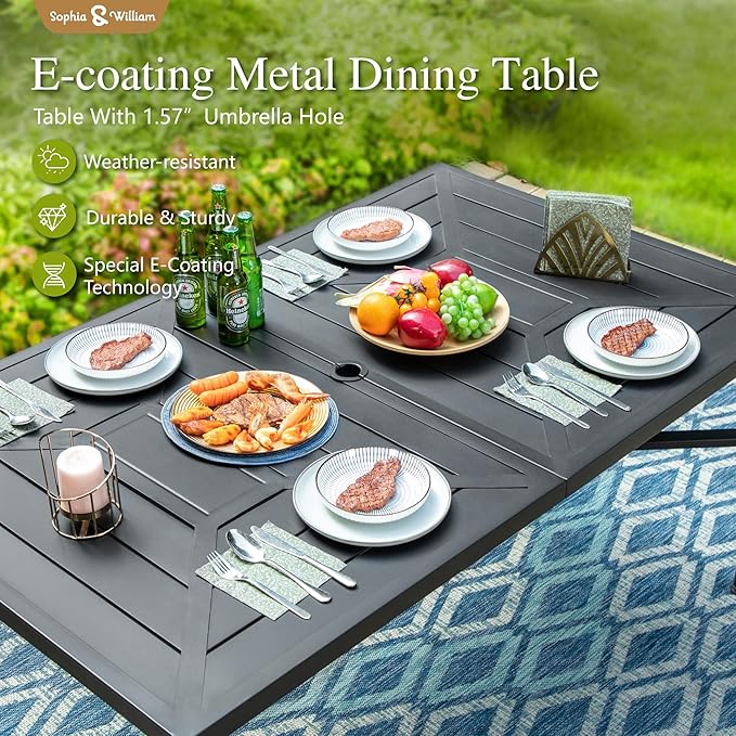 Sophia & William Outdoor Dining Set Patio Dining Set for 6 Outdoor Table and Chairs 7 Pieces Outdoor Patio Set with Swivel Patio Chairs 64" Metal Table for Garden Pool All Weather Grey