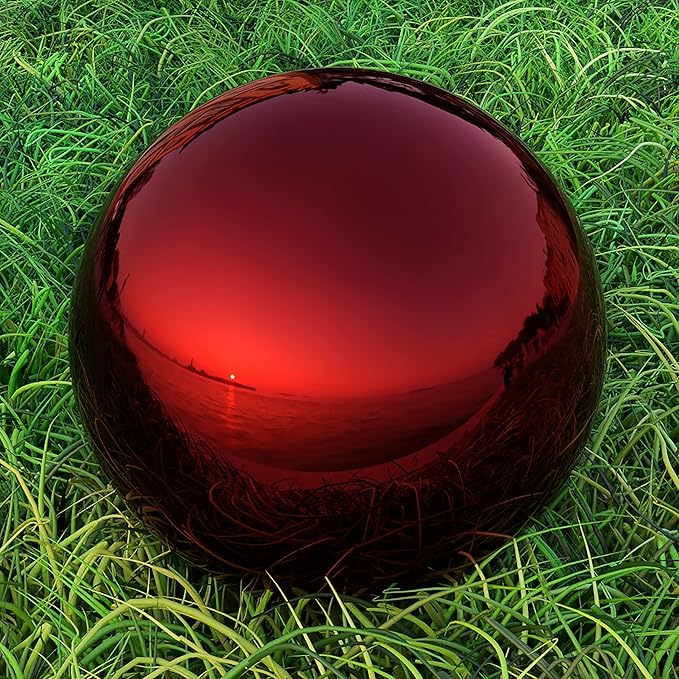 Lulu Decor, 2 pcs Red Stainless Steel Gazing Mirror Ball Size 12, Smooth Reflective Shiny Garden Decoration Globe (2 Pc)
