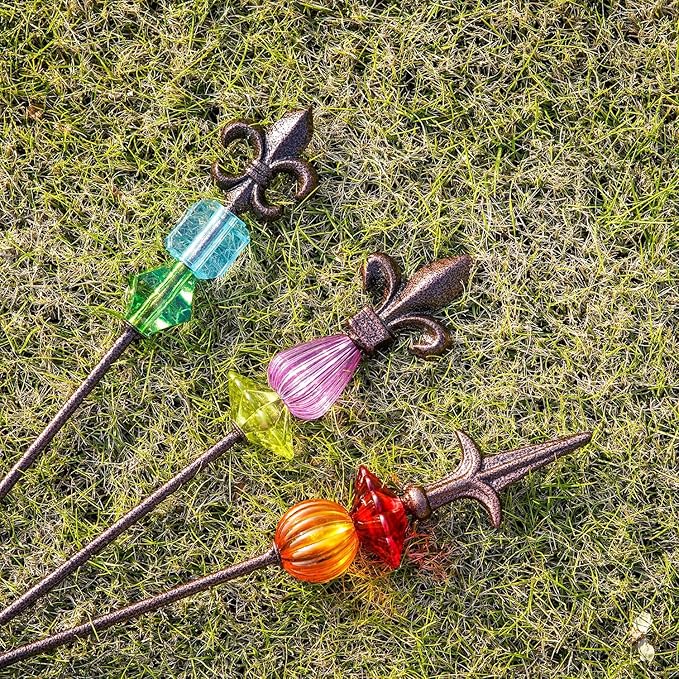 Garden Stake Outdoor Metal Garden Stake Plant Pick Cute Metal Stick Art Ornament Decor for Lawn Yard Patio,3PCS, 25" H Magic Wand