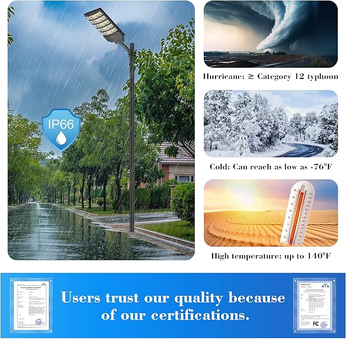 10000W Solar Street Light - 8000K Solar Lights Outdoor IP66 Waterproof,350° Wide Angle Dusk to Dawn,Commercial Solar Parking Lot Lights with Motion Sensor & Remote,LED Flood Light for Yard,Pathway