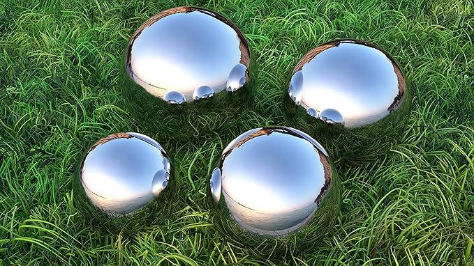 Lulu Decor, Size 16 Silver Stainless Steel Gazing Mirror Ball, Smooth Reflective Shiny Garden Decoration Globe