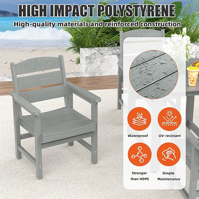 3-Piece HIPS Patio Dining Set, Outdoor Dining Table and Chairs Set with Umbrella Hole, Weatherproof Dining Table Set for 2 Person, Patio Furniture Set for Outside Deck, Grey