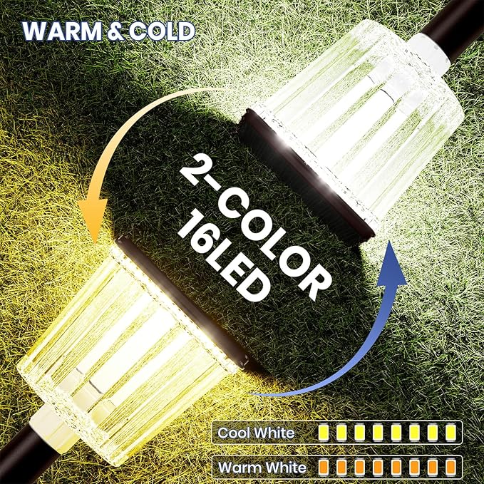 HIGH-Power 2-in-1 Warm&Cold,Super Bright Solar Lights Outdoor IP65 Waterproof, 4 Pack Solar Walkway Lights,Up to 28 Hrs Solar Pathway Lights for Yard,Patio,Landscape,Sidewalk,Driveway,Lawn