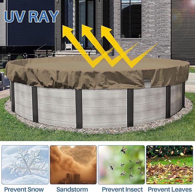 ECOOPTS 13 ft Round Pool Cover for Above Ground Pools, Swimming Pool Cover Protector Winter Safety Cover (Sand)