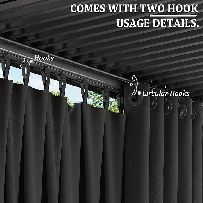 Gazebo Universal Replacement Privacy Curtain,12'×20' Gazebo Outdoor Waterproof Curtains, 4-Panels Sidewall Curtains with Double Zipper for Patio Canopy, Garden and Backyard (Curtain Only)