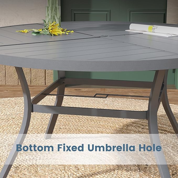 DIFY 7 Pieces Outdoor Patio Dining Set, 6 Grey Textilene Swivel Dining Chairs and 53.1" Grey Round Metal Dining Table, Outdoor Table and Chairs