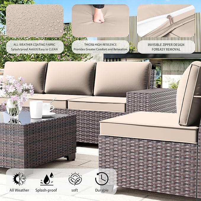 Outdoor Patio Furniture Set with Propane Fire Pit Table, 13 Pieces Outdoor Furniture Patio Sectional Sofas Conversation Sets w/ETL Approved 43" Gas Outdoor Fire Table & Coffee Table (Brown).
