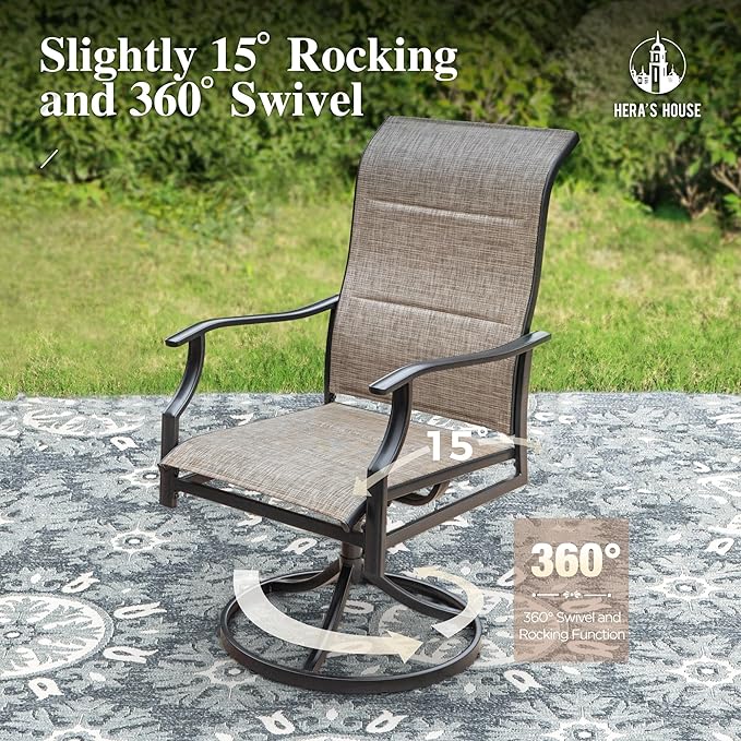 HERA'S HOUSE Patio Outdoor Swivel High-Back Rocking Chairs of 4, Outdoor Dining Chairs with All Weather Textilene Fabric,Wide Metal Armrests for Lawn, Porch or Garden