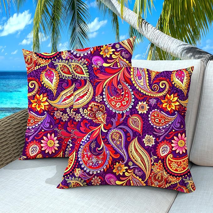 Outdoor Pillows Set of 2, 18''×18''Waterproof Throw Pillow for Patio Furniture, Feathers and Down Filled Outside Decorative Pillows Inserts for Garden, Porch Swing, Couch and Sofa