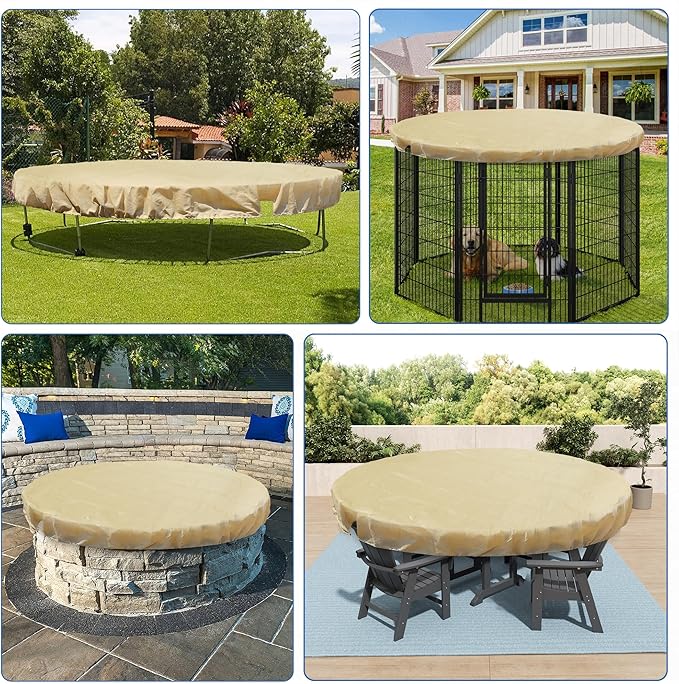 ECOOPTS Round Pool Cover for Above Ground Pools, Swimming Pool Cover Protector Winter Safety Cover (12 ft, Beige)