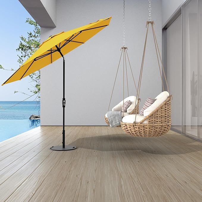 Midtown Umbrellas The Swilt 10 Feet Patio Umbrella in Sunbrella Yellow Acrylic Fabric - Fiberglass Ribs, Auto-Tilt Aluminum Frame For Backyard, Deck, Garden, Pool - White Pole