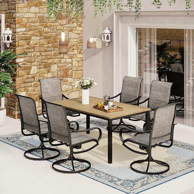 MFSTUDIO 6 Pieces Swivel Patio Dining Chairs, Outdoor Dining Chairs with Padded Textilene Fabric & Sturdy Metal Frame, All Weather Outdoor Sling Furniture Chairs for Deck, Garden and Lawn