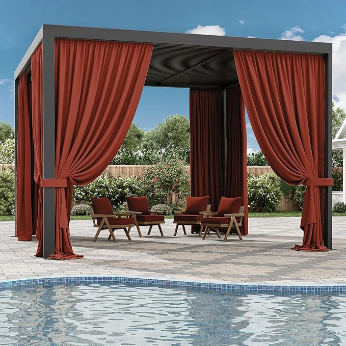 Gazebo Universal Replacement Privacy Curtain,12'×12' Gazebo Outdoor Waterproof Curtains, 4-Panels Sidewall Curtains with Double Zipper for Patio Canopy, Garden and Backyard (Curtain Only)
