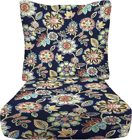 RSH DECOR Deep Seating Cushion with Pillow Back | 23.5” x 25” Seat | Water and Fade-Resistant Spun Fabric | Outdoor Chair Cushion Set for Patio Furniture | Daelyn Navy