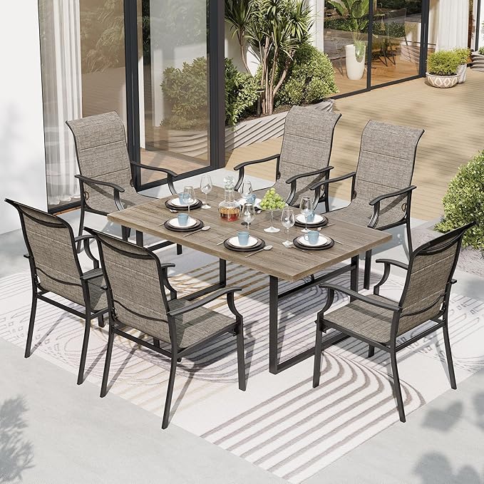 7 Piece Patio Dining Sets for 6, Outdoor Table and Chairs Set with 1 Patio Dining Table(1.61"-2" Hole) and 6 High Back Patio Chairs, Outdoor Dining Sets for Deck Backyard