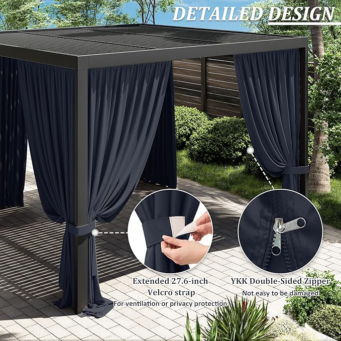 Gazebo Universal Replacement Privacy Curtain,10'×10' Gazebo Outdoor Waterproof Curtains, 4-Panels Sidewall Curtains with Double Zipper for Patio Canopy, Garden and Backyard (Curtain Only)
