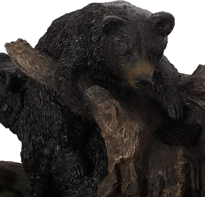 Merax 22" High Bear Log Fountain, Outdoor Weather-Resistant Fountain with LED Lights, 2-Tier Waterfall for Garden or Patio, Light Brown+Black